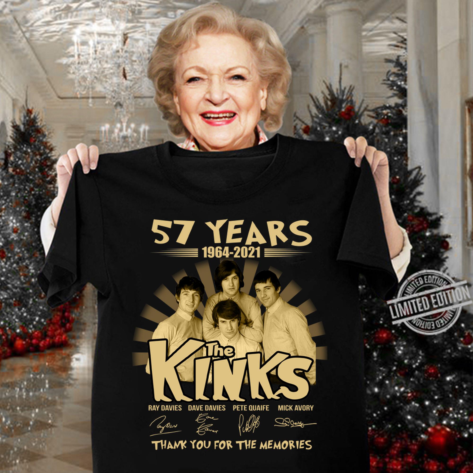 The Kinks 57 years of 1964-2021 signatures thank you for the memories t-shirt woman shirt