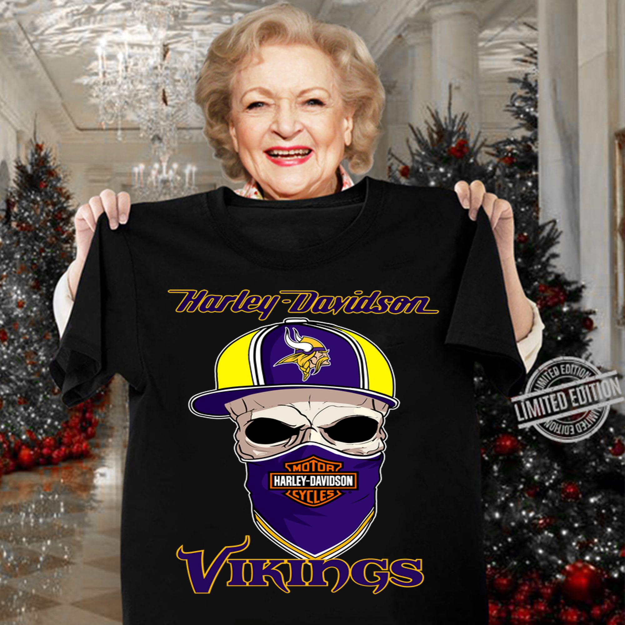 Skull Harley Davidson Minnesota Vikings Hat Purple t-shirt woman shirt