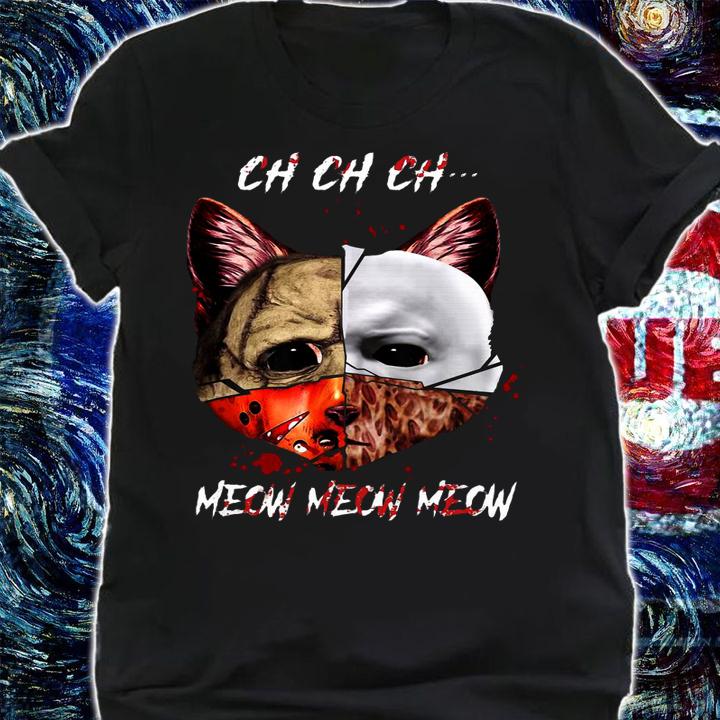Cat Face of Jason Michael Myers Freddy Krueger Leatherface Meow meow meow t-shirt shirt