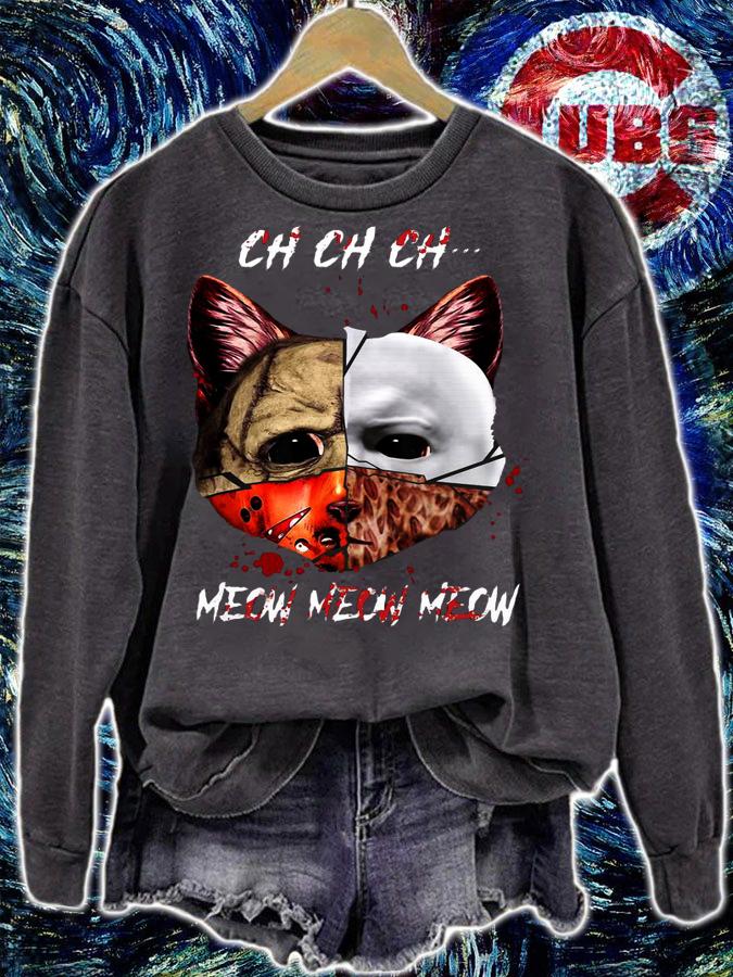 Cat Face of Jason Michael Myers Freddy Krueger Leatherface Meow meow meow t-shirt sweatshirt