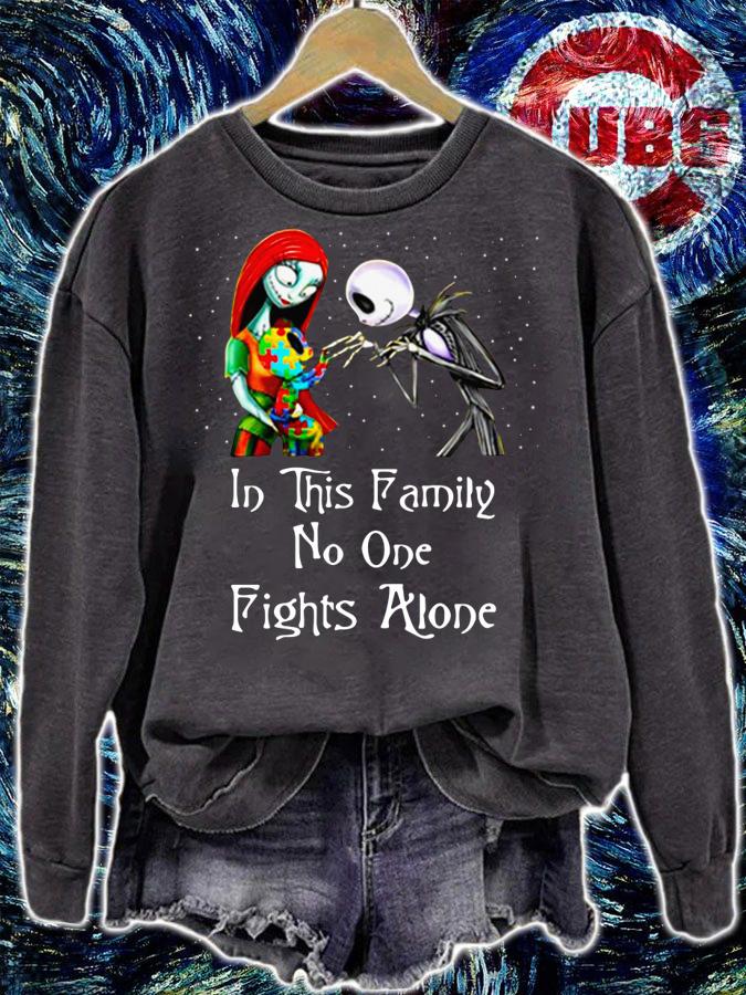 Jack Skellington Sally Autism in this family no one fights alone t-shirt sweatshirt
