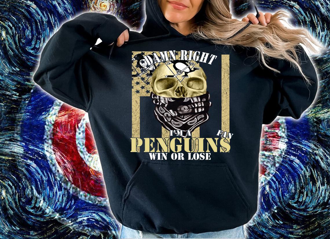 Skull Damn Right I’m A Pittsburgh Penguins Fan Win Or Lose American Flag t-shirt hoodie