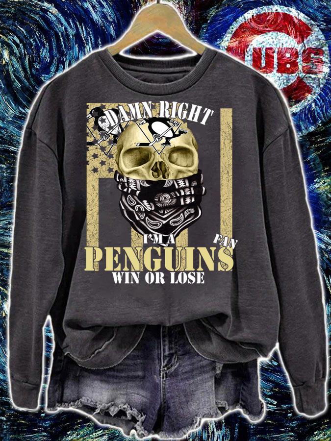 Skull Damn Right I’m A Pittsburgh Penguins Fan Win Or Lose American Flag t-shirt sweatshirt