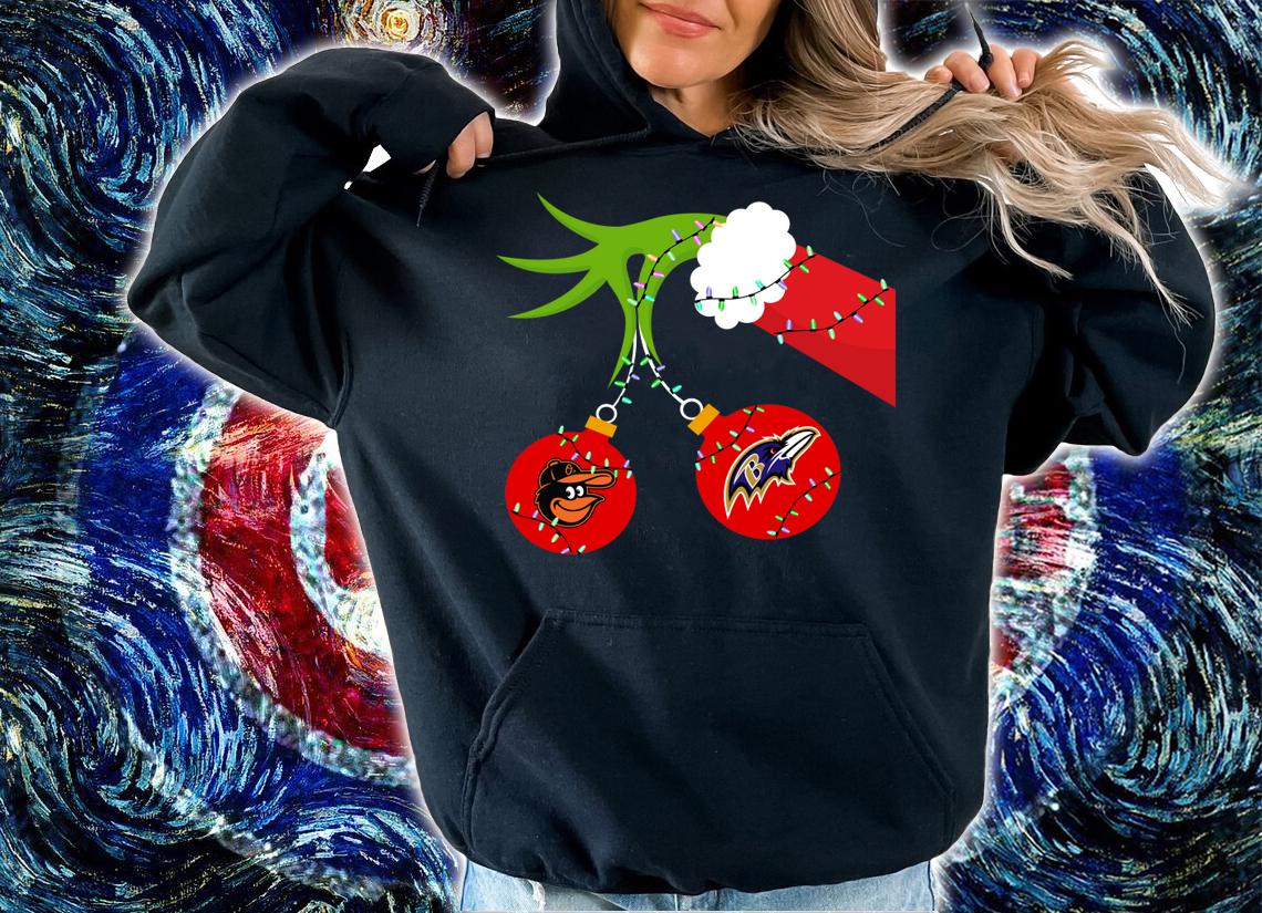 Christmas Grinch Baltimore Orioles And Baltimore Ravens t-shirt hoodie