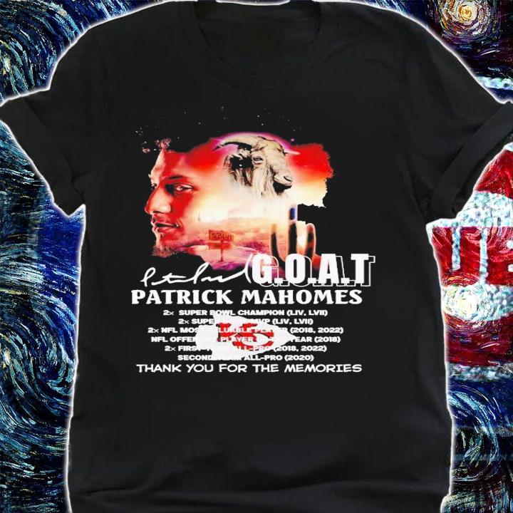Goat Patrick Mahomes thank you for the memories signatures shirt t-shirt shirt