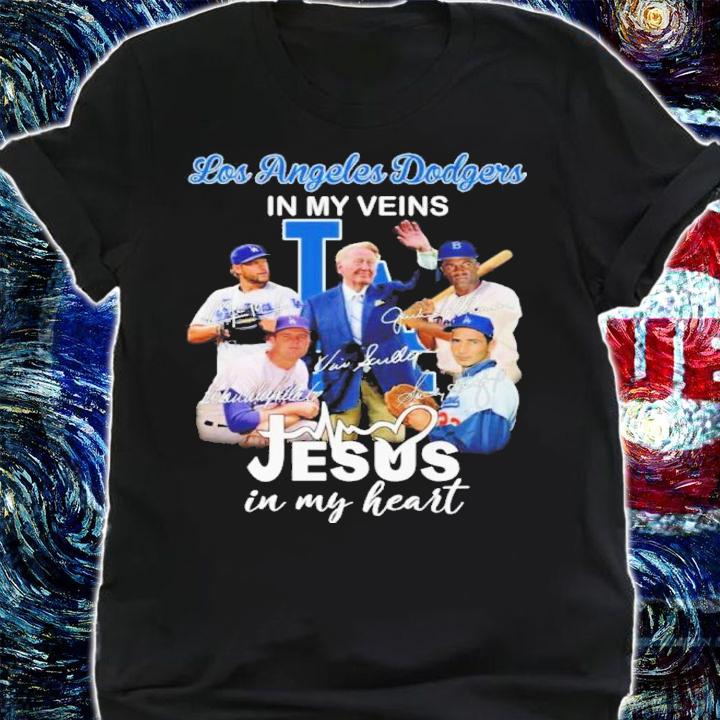 Vin Scully Los Angeles Dodgers In My Veins Jesus In My Heart Signatures Shirt t-shirt shirt