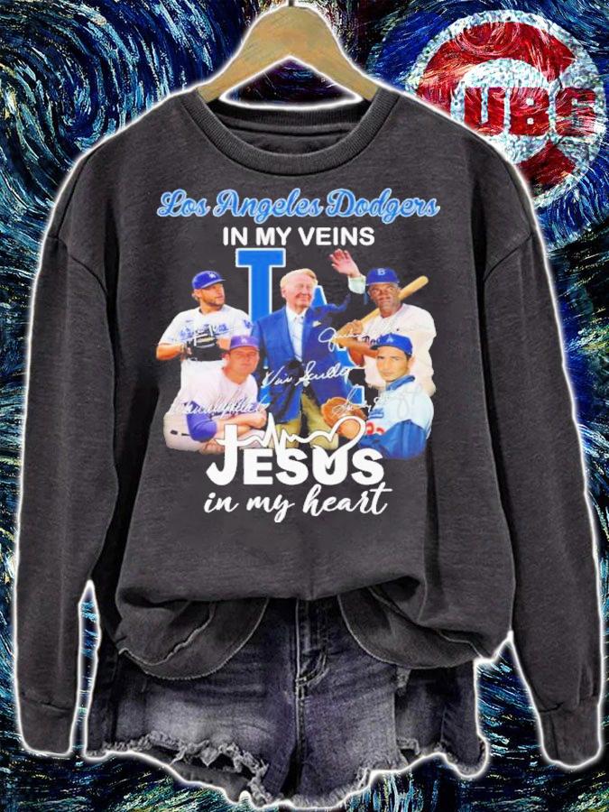 Vin Scully Los Angeles Dodgers In My Veins Jesus In My Heart Signatures Shirt t-shirt sweatshirt