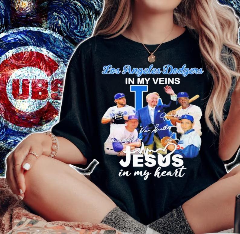 Vin Scully Los Angeles Dodgers In My Veins Jesus In My Heart Signatures Shirt t-shirt woman shirt