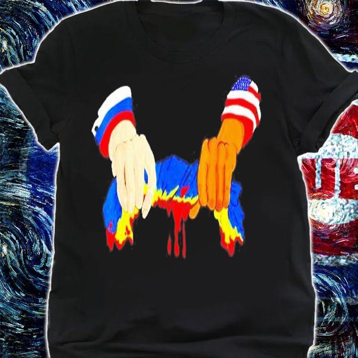 American And Russia Holding Ukraine Flag Blood T-Shirt t-shirt shirt