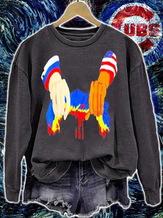 American And Russia Holding Ukraine Flag Blood T-Shirt t-shirt sweatshirt