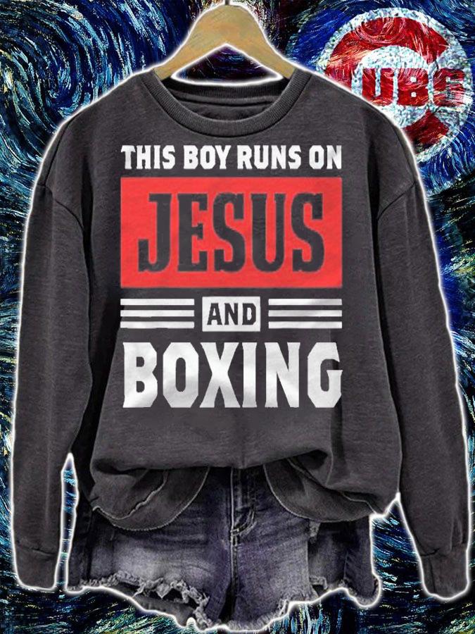 This Boy Runs On Jesus And Boxing Christian Gift Shirt t-shirt sweatshirt