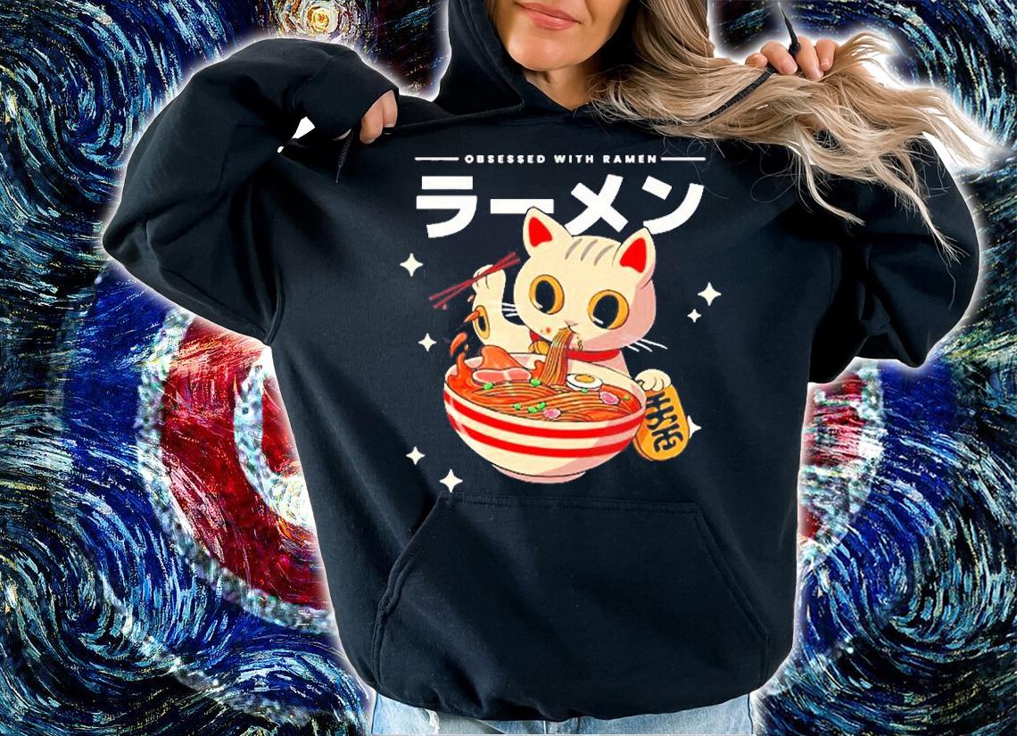 Maneki Loves Ramen Japanese Noodles Tee Kawaii Anime Cat T-Shirt t-shirt hoodie