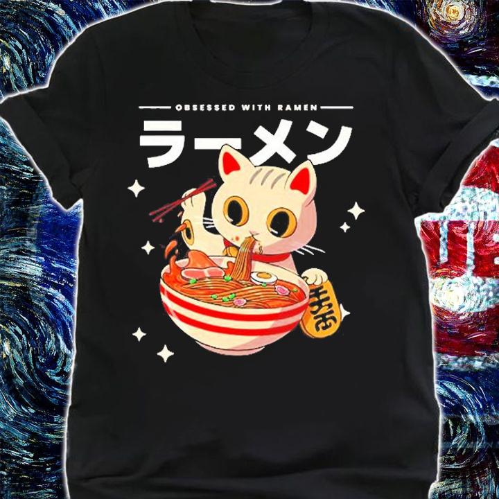 Maneki Loves Ramen Japanese Noodles Tee Kawaii Anime Cat T-Shirt t-shirt shirt