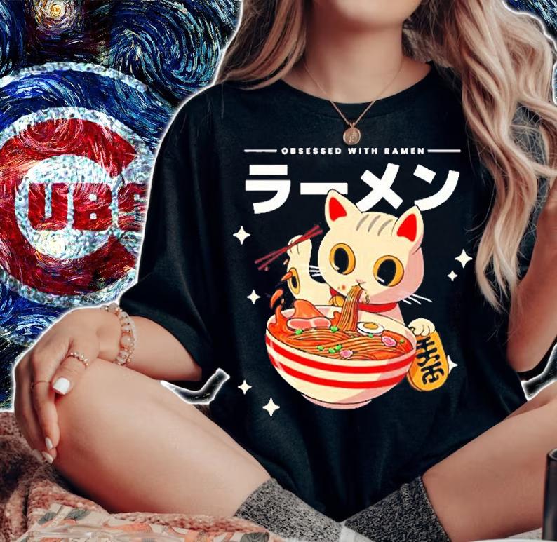 Maneki Loves Ramen Japanese Noodles Tee Kawaii Anime Cat T-Shirt t-shirt woman shirt