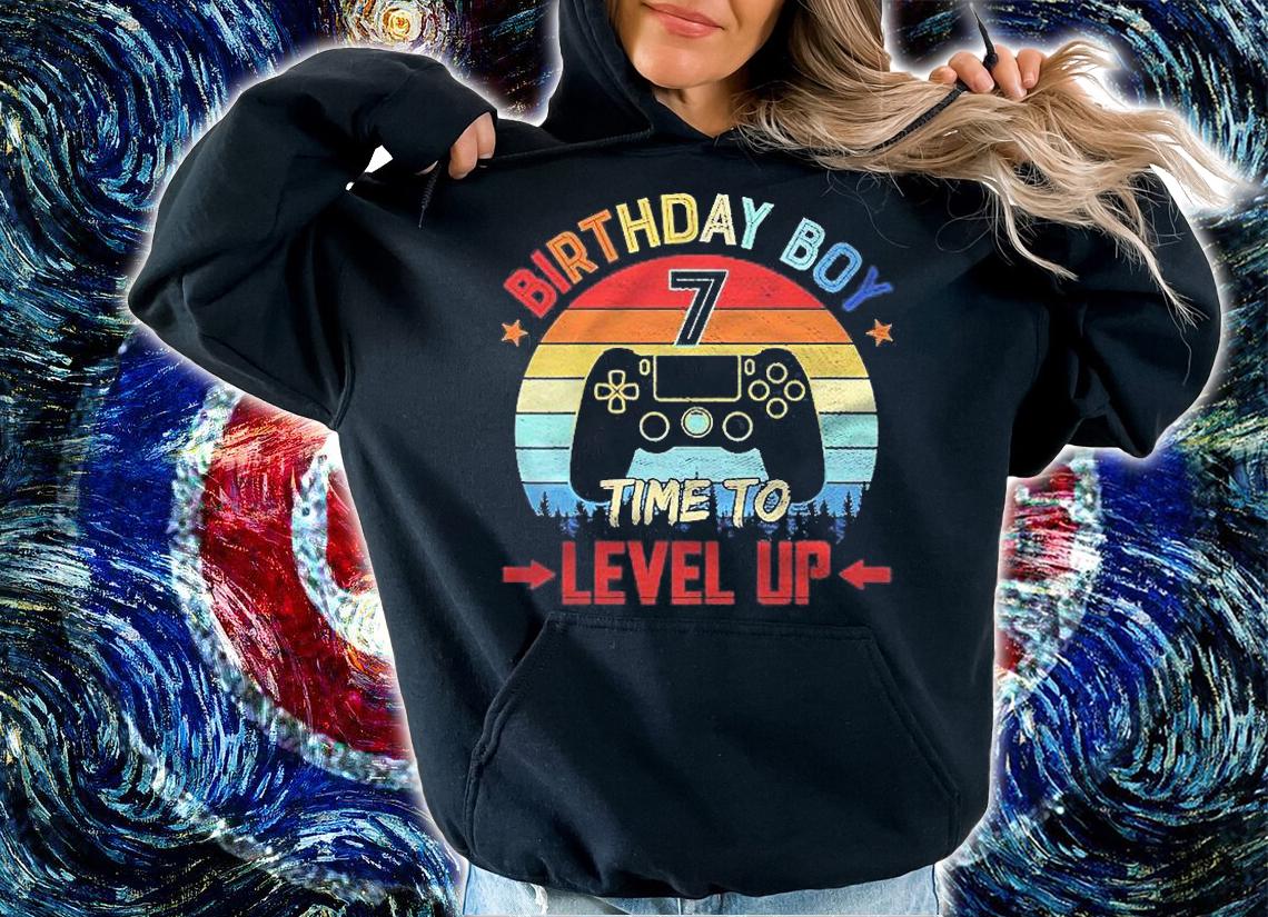 Kids Birthday Boy 7 Time To Level Up 7Th Birthday Boy Gamer Shirt t-shirt hoodie