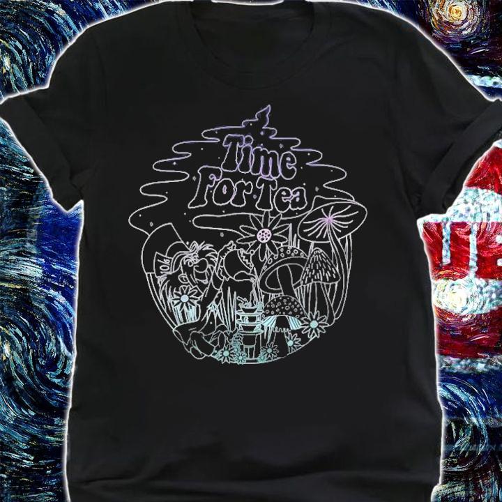 Womens Alice In Wonderland Mad Hatter Time For Tea Line Art T-shirt t-shirt