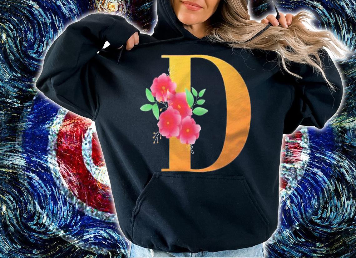 Cool Floral Alphabet Cute Initial Monogram Letter D Graphic Shirt t-shirt