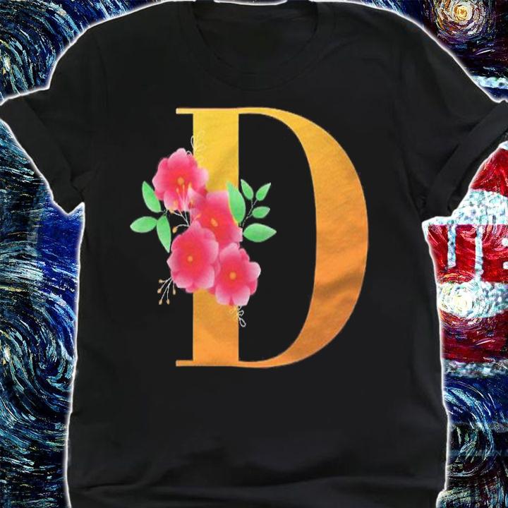 Cool Floral Alphabet Cute Initial Monogram Letter D Graphic Shirt t-shirt