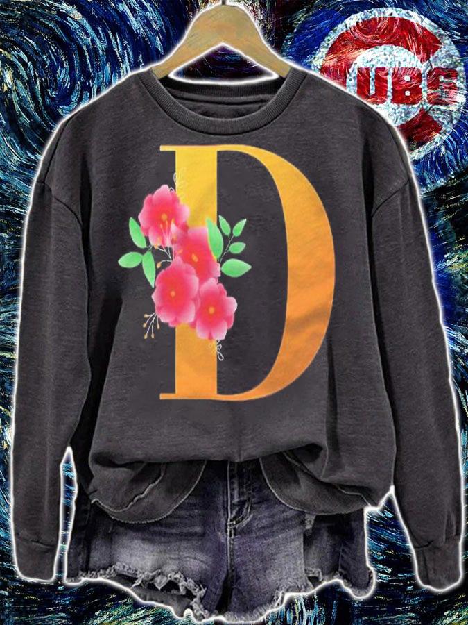 Cool Floral Alphabet Cute Initial Monogram Letter D Graphic Shirt t-shirt