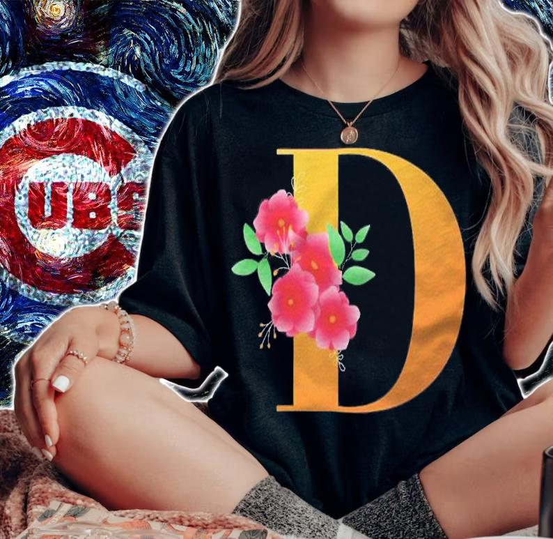 Cool Floral Alphabet Cute Initial Monogram Letter D Graphic Shirt t-shirt