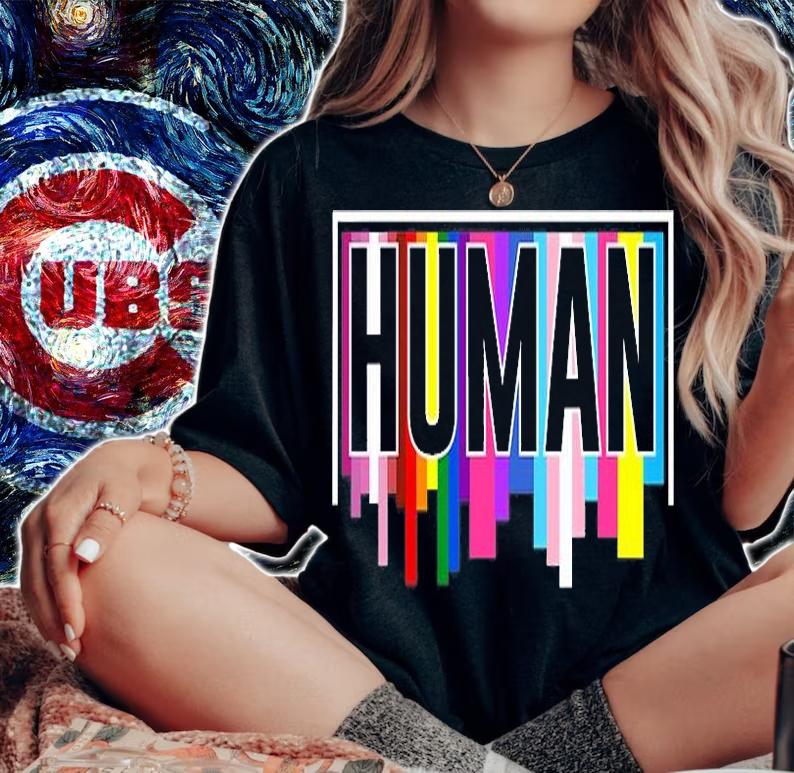 HUMAN Flag LGBT Rainbow Gay Pride Month Transgender T-Shirt woman shirt
