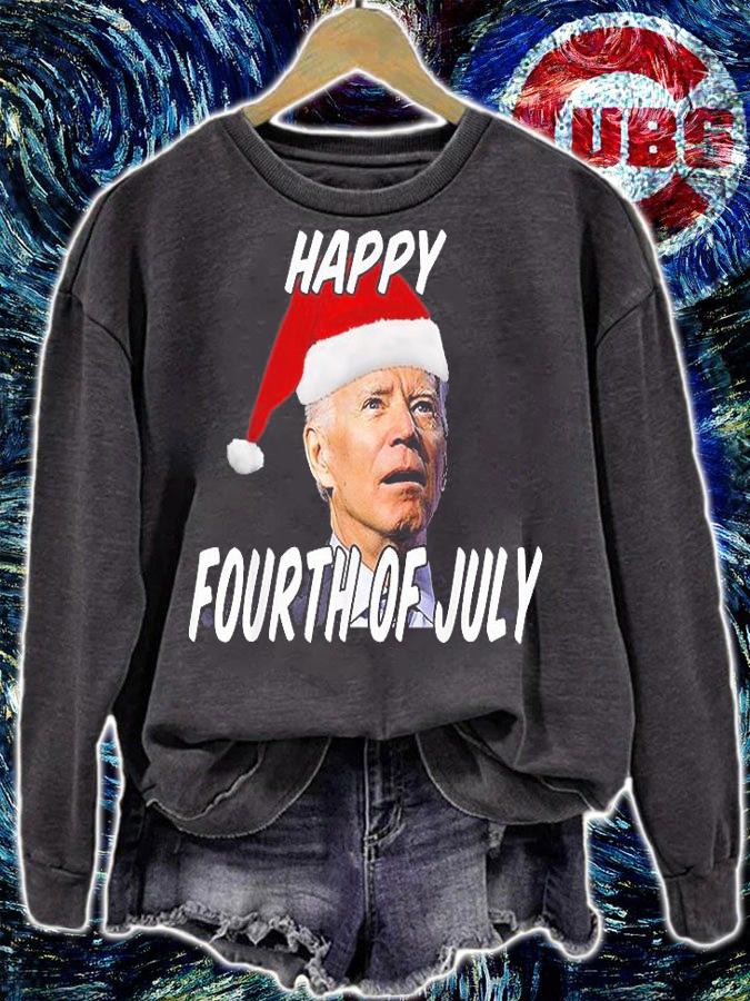 Funny Anti Joe Biden Happy Fourth Of July Merry Christmas T-Shirt