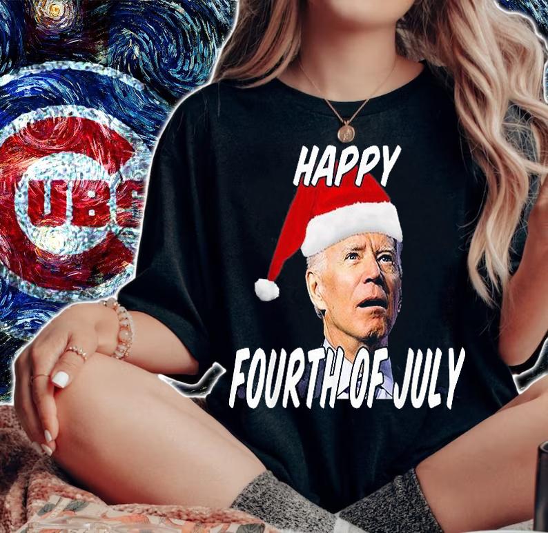 Funny Anti Joe Biden Happy Fourth Of July Merry Christmas T-Shirt