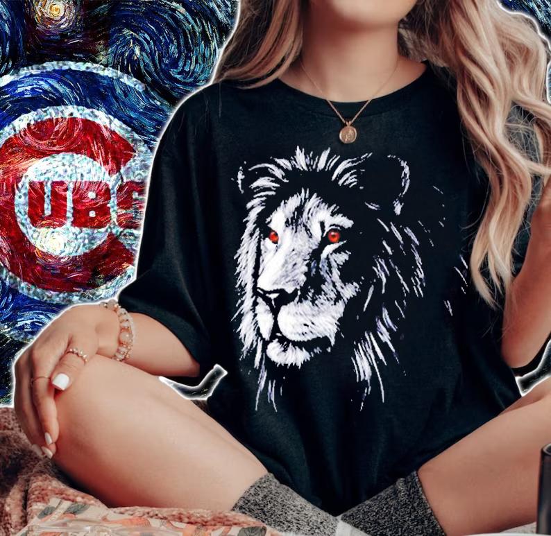 Lion Face Portrait Black Background Theme Wild Animal Lover T-Shirt woman shirt