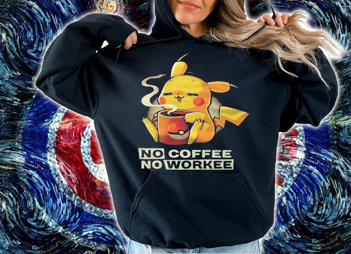 Pikachu pokemon no coffee no workee T-shirt