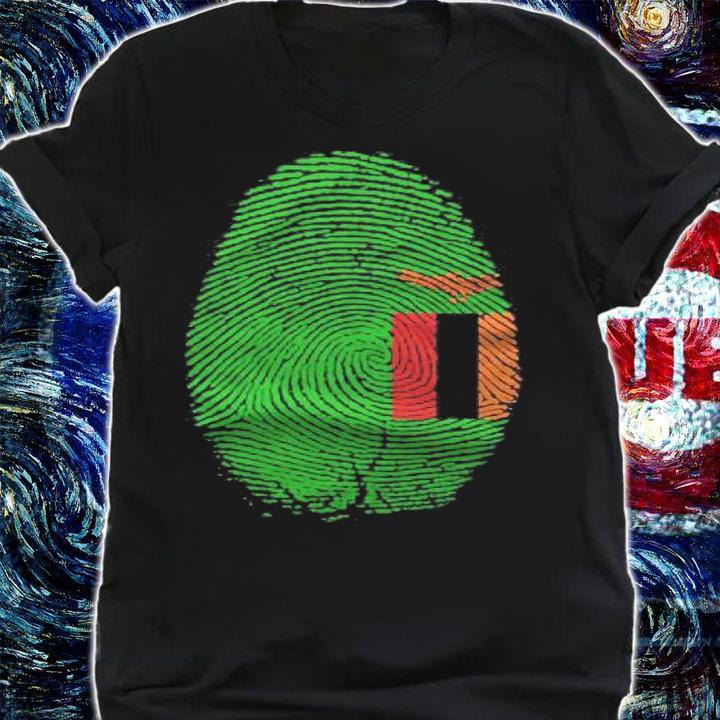Zambia Flag Fingerprint It Is In My Dna Gift For Zambians Pullover T-shirt shirt