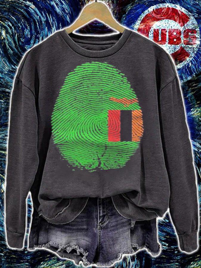 Zambia Flag Fingerprint It Is In My Dna Gift For Zambians Pullover T-shirt sweatshirt