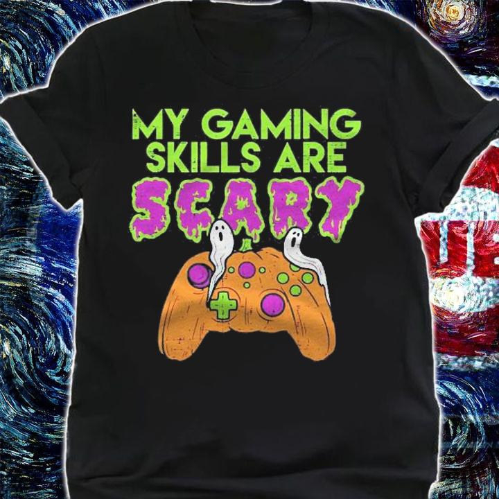 Gaming Skills Scary Pumpkin Controller Boys Halloween Gamer Shirt
