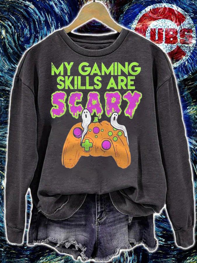 Gaming Skills Scary Pumpkin Controller Boys Halloween Gamer Shirt