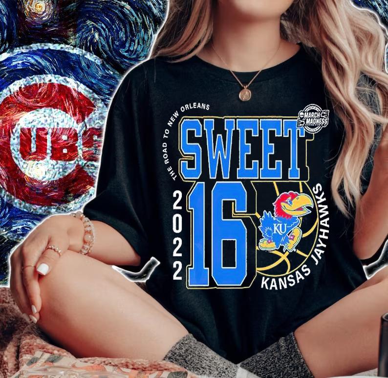 Kansas Jayhawks March Madness Sweet 16 NCAA The Road To New Orleans 2022 T-Shirt woman shirt