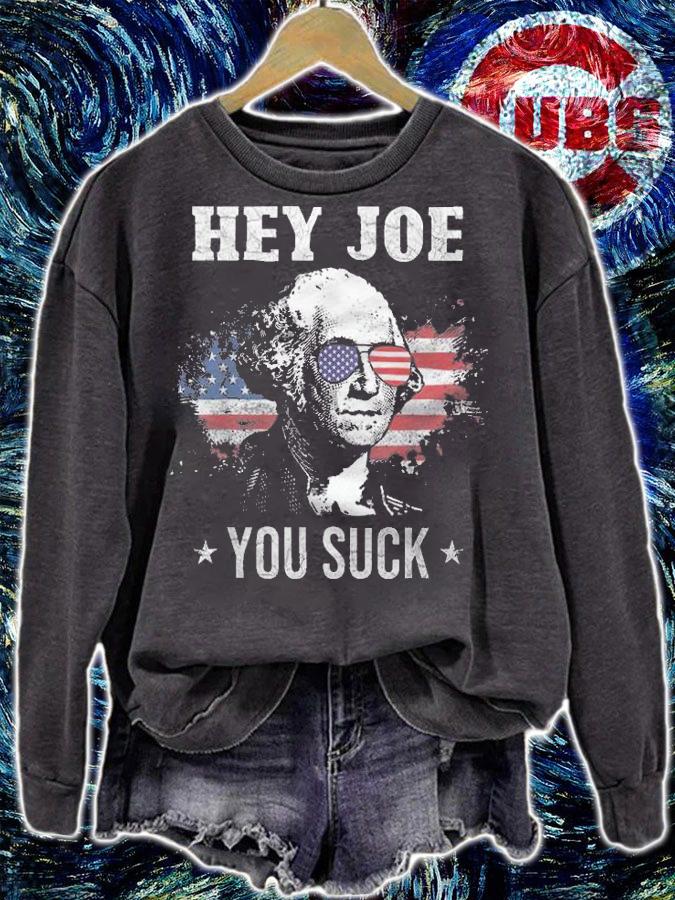 Premium hey Joe You Suck George Washington Anti Biden Biden Sucks USA Flag T-Shirt sweatshirt