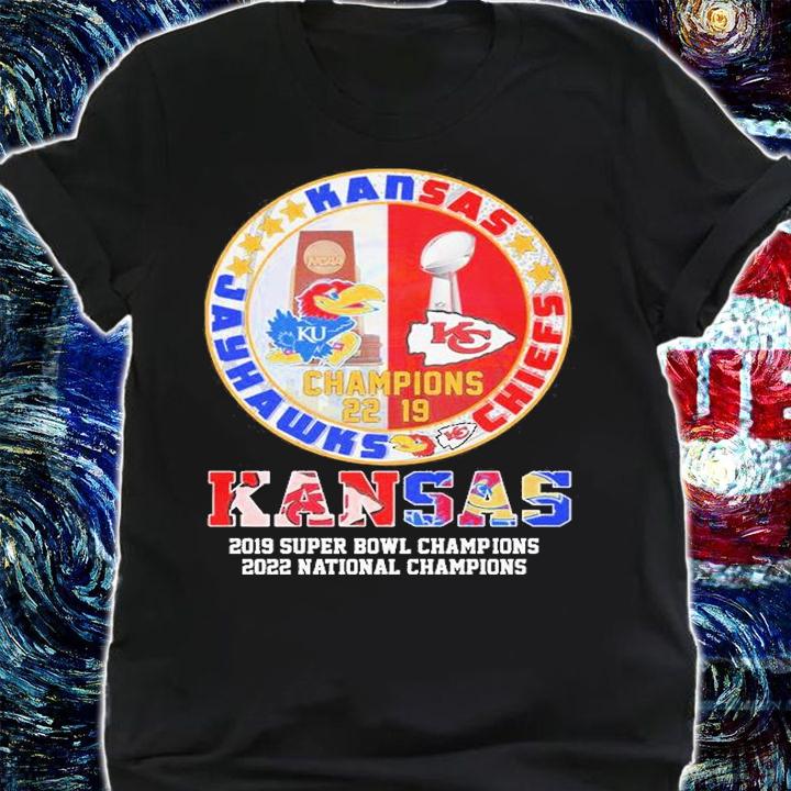 Kansas Jayhawks Vs Chiefs 2019 Super Bowl Champions 2022 National Champions T-Shirt shirt