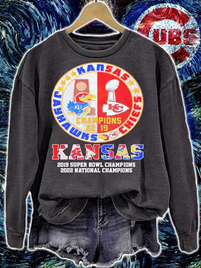 Kansas Jayhawks Vs Chiefs 2019 Super Bowl Champions 2022 National Champions T-Shirt sweatshirt
