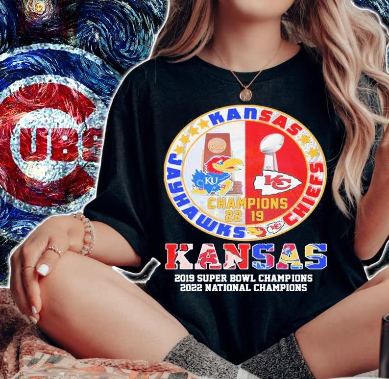 Kansas Jayhawks Vs Chiefs 2019 Super Bowl Champions 2022 National Champions T-Shirt woman shirt