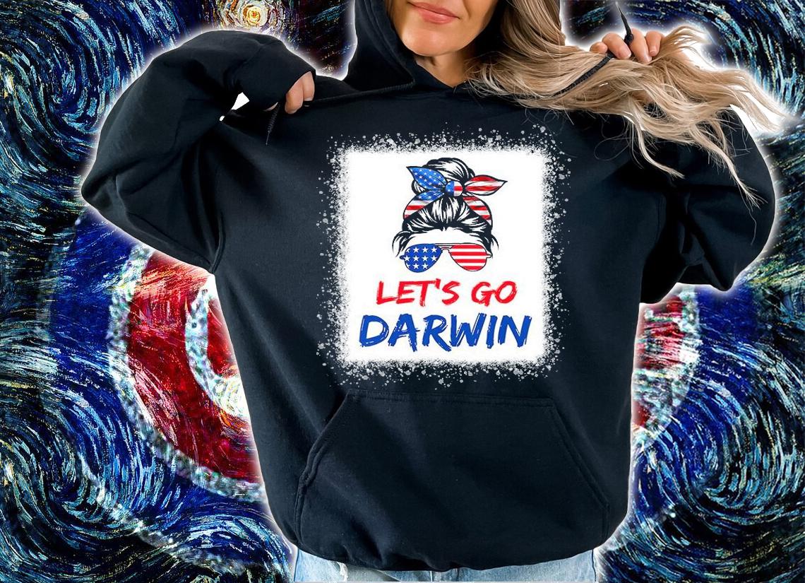 Let's Go Darwin Shirt Women Girl Let's Go USA Flag Messy Bun T-Shirt