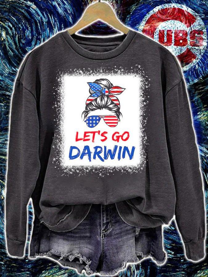 Let's Go Darwin Shirt Women Girl Let's Go USA Flag Messy Bun T-Shirt