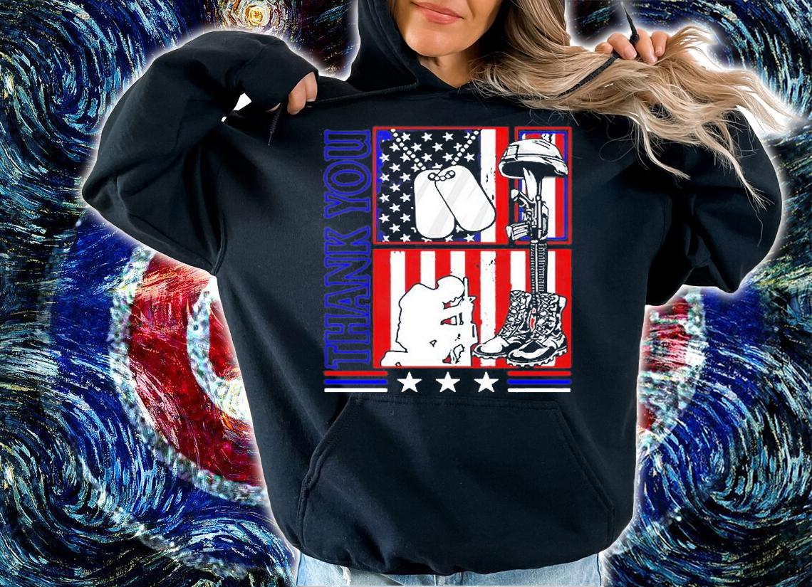 Memorial Day Hank You Dog Tags American Military Boots Flag 4th Of July Patriotic Independence Day Gift T-Shirt hoodie