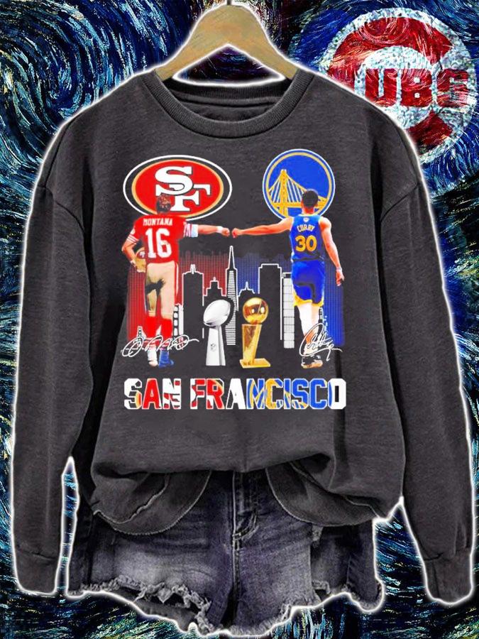 SAN FRANCISCO San Francisco 49ers Joe Montana Vs Golden State Warriors Stephen Curry Signatures Shirt sweatshirt