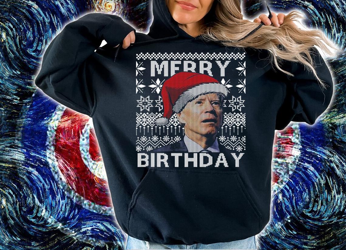 Santa Joe Biden Merry Birthday Confused Funny Ugly T-Shirt hoodie