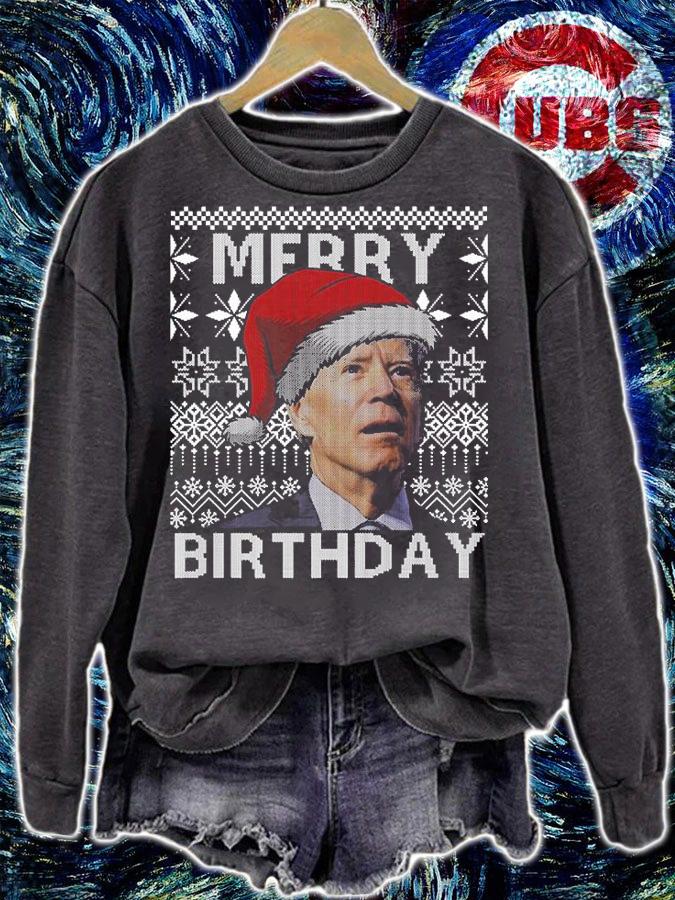 Santa Joe Biden Merry Birthday Confused Funny Ugly T-Shirt sweatshirt