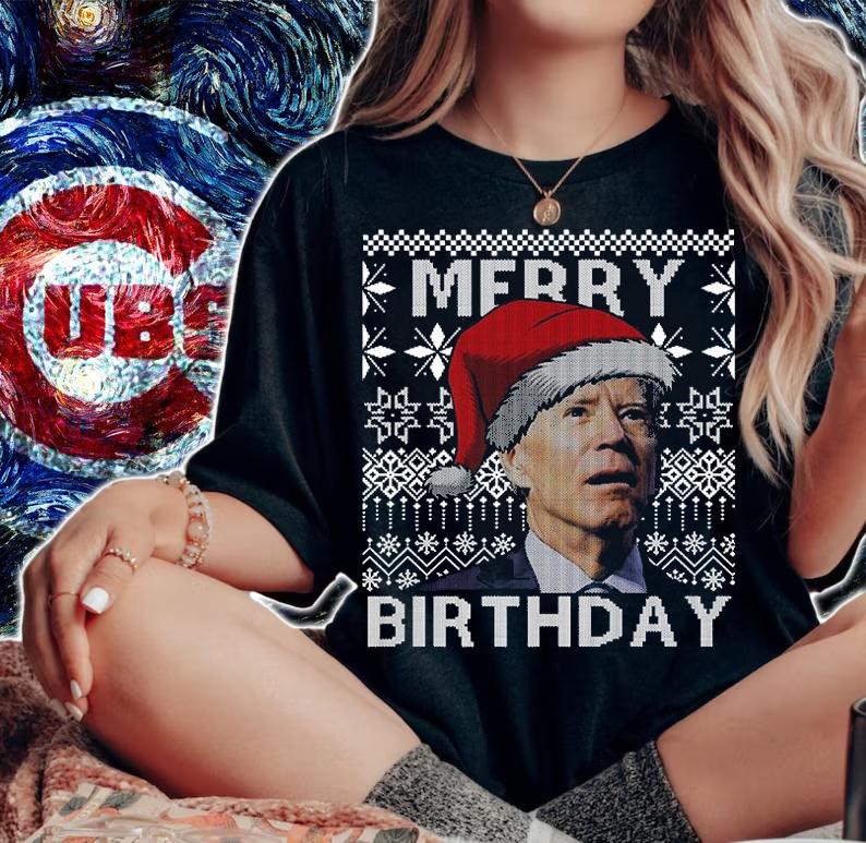 Santa Joe Biden Merry Birthday Confused Funny Ugly T-Shirt woman shirt