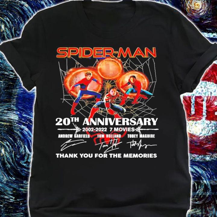 Spider-Man 20th Anniversary 2002-2022 7 Movies Signatures Thank You For The Memories Shirt shirt
