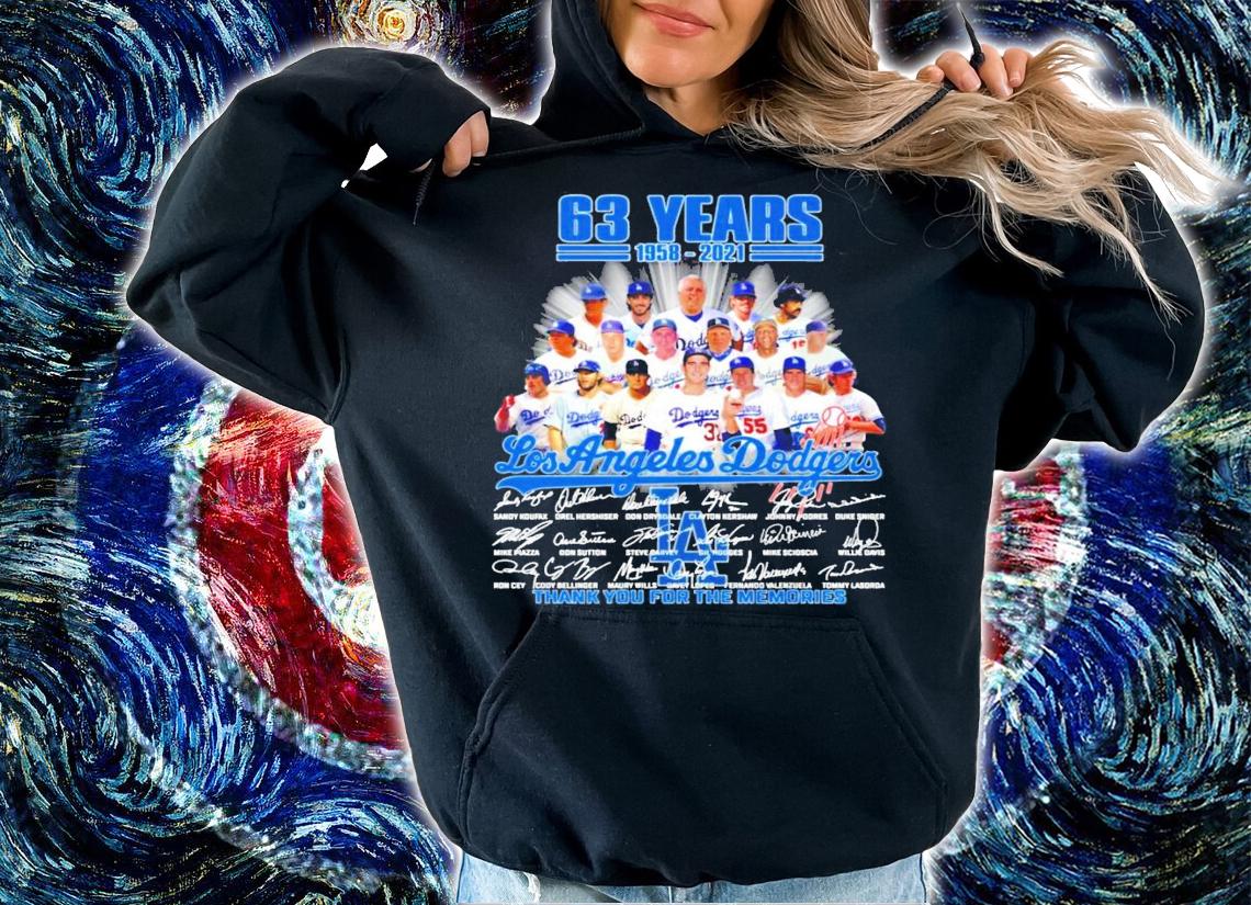 63 years 1958-2021 Los Angeles Dodgers signatures shirt