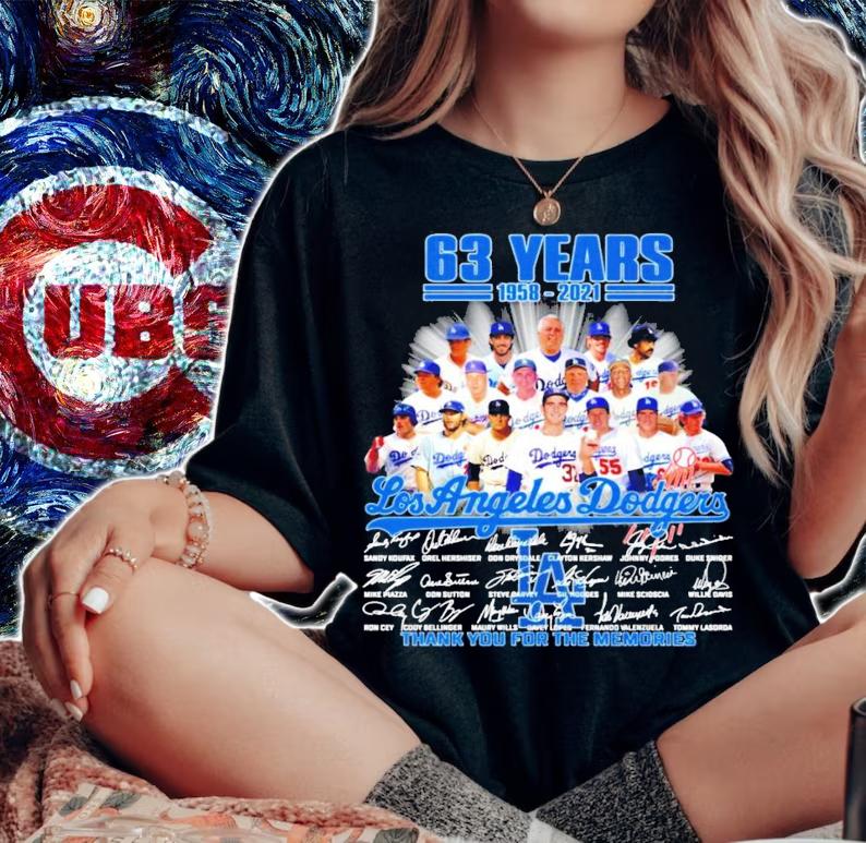 63 years 1958-2021 Los Angeles Dodgers signatures shirt