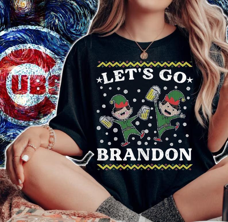 Let's Go Brandon Anti Biden Chant Ugly Christmas Elf Beer Mug T-Shirt woman shirt