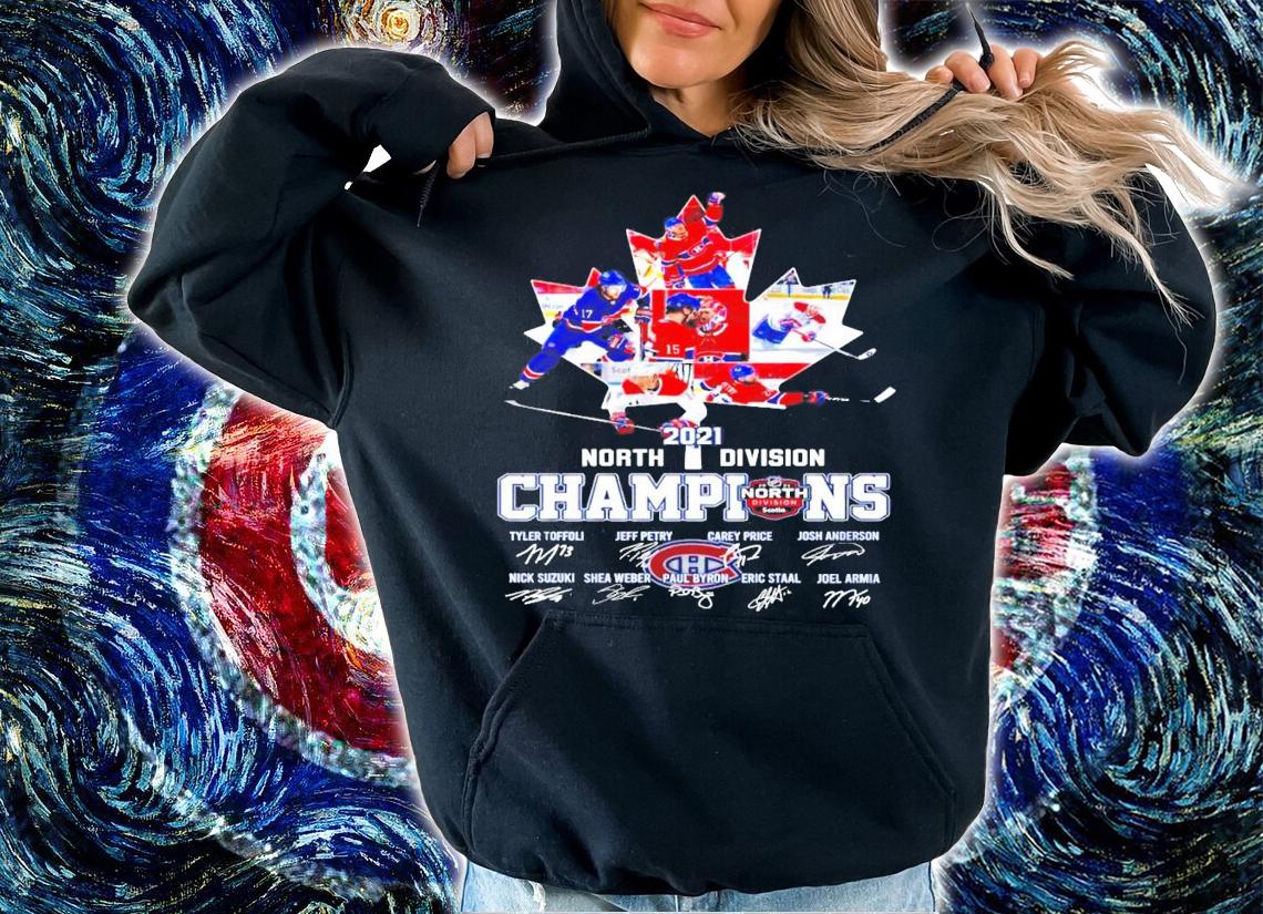 2021 North Division Champions Montreal Canadiens signatures shirt hoodie